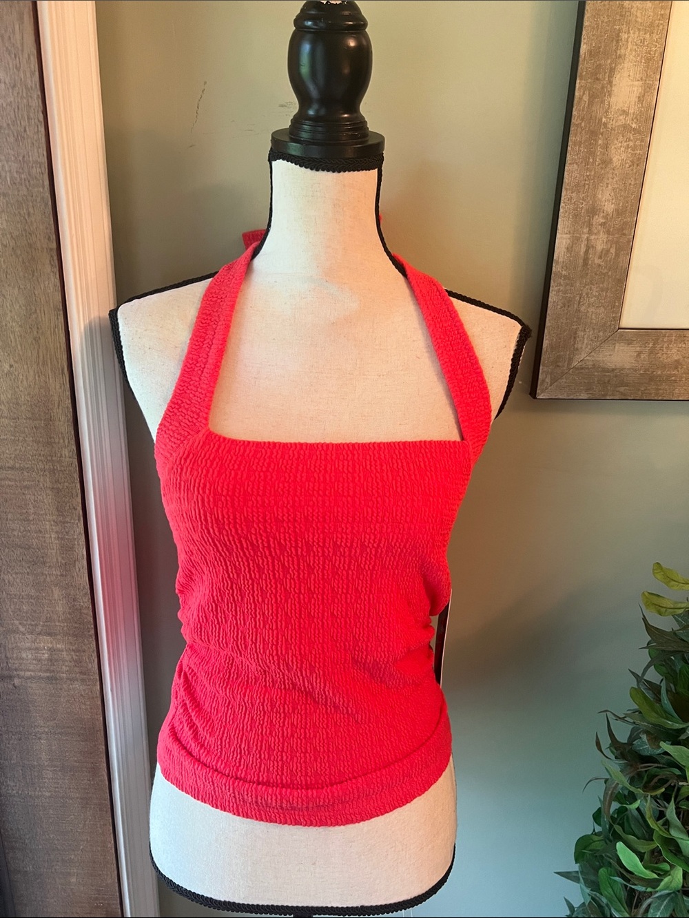 Moa Moa Bright Red Halter Smocked Tank Top